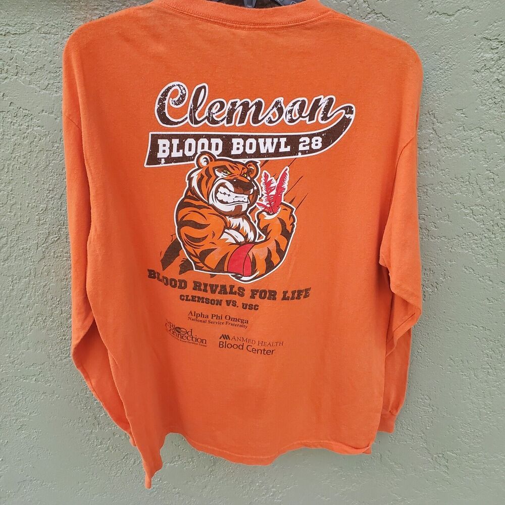 Clemson Tigers Blood Bowl 28 T Shirt Size L 27"L 20"P2P Vs USC Long Sleeve